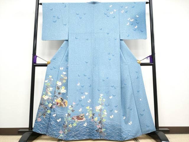 平和屋本店■極上　人間国宝　羽田登喜男　TOKIOetTOKI　訪問着　刺繍　鴛鴦花蝶文　金銀糸　薄花色地　逸品　CYAA2112s5