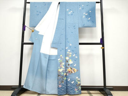 平和屋本店■極上　人間国宝　羽田登喜男　TOKIOetTOKI　訪問着　刺繍　鴛鴦花蝶文　金銀糸　薄花色地　逸品　CYAA2112s5