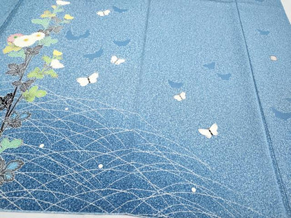 平和屋本店■極上　人間国宝　羽田登喜男　TOKIOetTOKI　訪問着　刺繍　鴛鴦花蝶文　金銀糸　薄花色地　逸品　CYAA2112s5