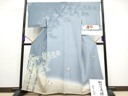 平和屋本店■極上　本加賀友禅作家　石田巳代治　訪問着　遊ぶ雀　暈し染め　色紙・反端付き　薄花色地　逸品　未使用　CYAA2116s5