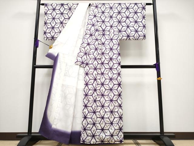 平和屋本店■極上　紫根染　紬　絞り　麻の葉文様　白地　逸品　CYAA2118s5
