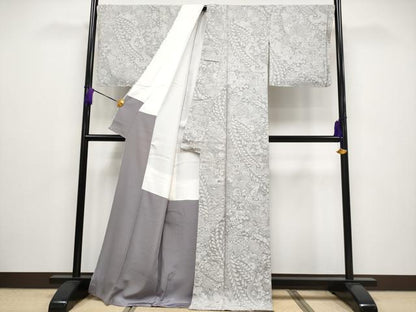平和屋本店■極上　山岡古都・古都染人　染織美術品　薬墨染　天目織　お召　吉祥花文　反端付き　逸品　未使用　CYAA2119s5