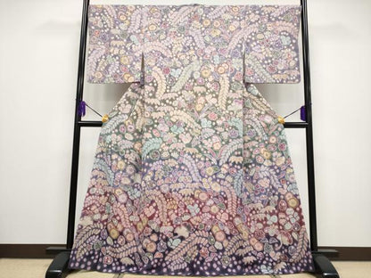 平和屋本店■極上　樋熊哲也　訪問着　辻が花　絞り　手描き　金通し地　逸品　CYAA2122s5