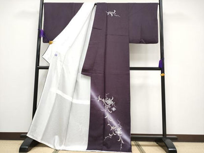 平和屋本店■極上　訪問着・長襦袢セット　総刺繍　花唐草菱文　暈し染め　銀糸　似せ紫色地　逸品　CYAA2796s5