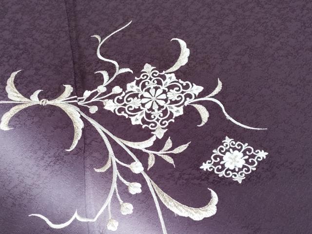 平和屋本店■極上　訪問着・長襦袢セット　総刺繍　花唐草菱文　暈し染め　銀糸　似せ紫色地　逸品　CYAA2796s5
