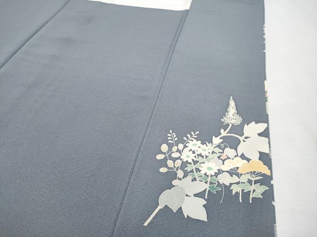 平和屋本店■極上　本加賀友禅作家　小原陽子　訪問着　草花文　鼠色地　逸品　未使用　CYAA2126s5