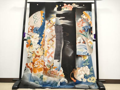 平和屋本店●極上 アンティーク 大正ロマン 振袖 駒刺繍 手描き 宝船 暈し染め 金銀彩 逸品 CYAA2135s5
