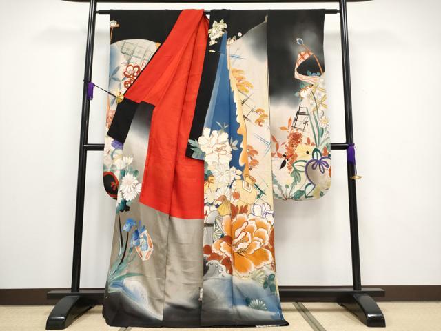 平和屋本店●極上 アンティーク 大正ロマン 振袖 駒刺繍 手描き 宝船 暈し染め 金銀彩 逸品 CYAA2135s5
