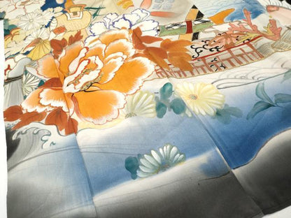 平和屋本店●極上 アンティーク 大正ロマン 振袖 駒刺繍 手描き 宝船 暈し染め 金銀彩 逸品 CYAA2135s5
