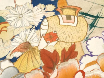 平和屋本店●極上 アンティーク 大正ロマン 振袖 駒刺繍 手描き 宝船 暈し染め 金銀彩 逸品 CYAA2135s5