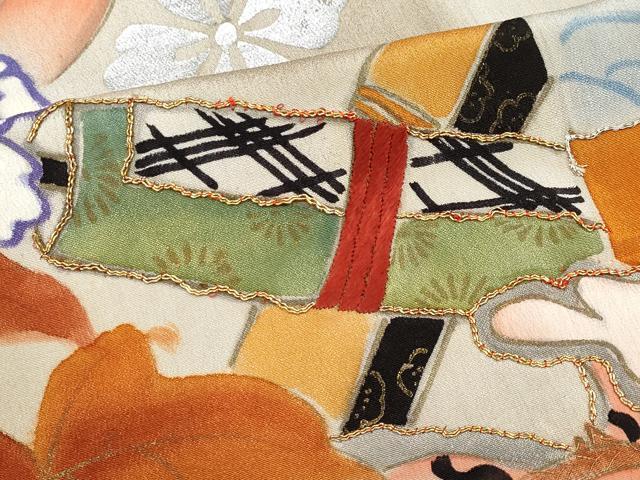 平和屋本店●極上 アンティーク 大正ロマン 振袖 駒刺繍 手描き 宝船 暈し染め 金銀彩 逸品 CYAA2135s5