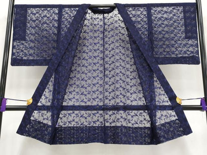 平和屋本店■極上　長羽織・ショールセット　オーガンジー　スリーシーズン　春夏秋　塵除け　唐草文　深紫色地　逸品　CYAA2138s5