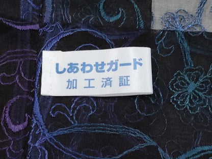 平和屋本店▽極上 道中着 オーガンジー スリーシーズン 春夏秋 塵除け ロング丈 花唐草文 黒地 逸品 未使用 CYAA2139s5