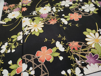 平和屋本店●極上 小紋 花籠文 黒地 金彩 鬼しぼ縮緬 逸品 未使用 CYAA2152s5