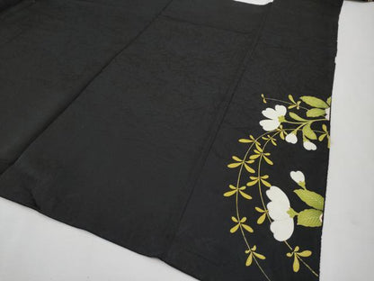 平和屋本店●極上 小紋 花籠文 黒地 金彩 鬼しぼ縮緬 逸品 未使用 CYAA2152s5