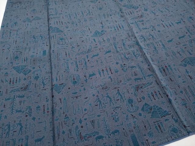 平和屋本店●極上 重要無形文化財 人間国宝 中村勇二郎 江戸小紋 エジプト壁画文様 紺鼠色地 逸品 CYAA2166s5