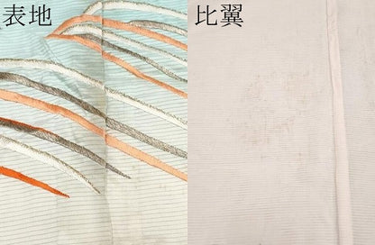平和屋本店■極上　夏物　アンティーク　大正ロマン　振袖　絽　総刺繍　尾長鳥　暈し染め　金銀糸　白地　逸品　CYAA2170s5