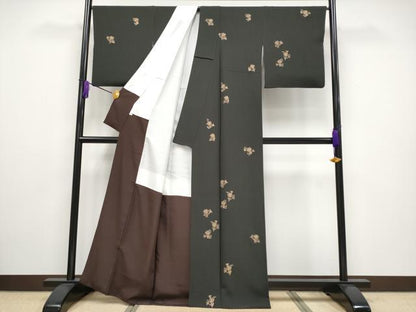 平和屋本店●極上 越後染印傳 根津青宗 小紋 更紗唐草文 黒地 証紙付き 逸品 CYAA2179s5