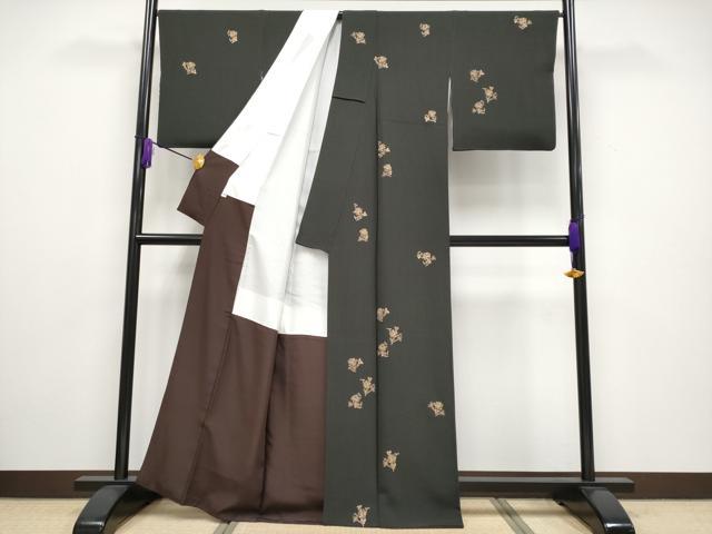 平和屋本店●極上 越後染印傳 根津青宗 小紋 更紗唐草文 黒地 証紙付き 逸品 CYAA2179s5