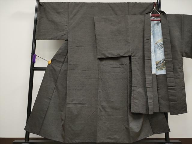 平和屋本店●極上 男性 紬 アンサンブル 色無地 黒橡色地 逸品 CYAA2185s5