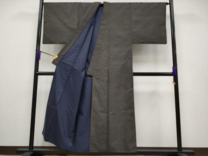 平和屋本店●極上 男性 紬 アンサンブル 色無地 黒橡色地 逸品 CYAA2185s5