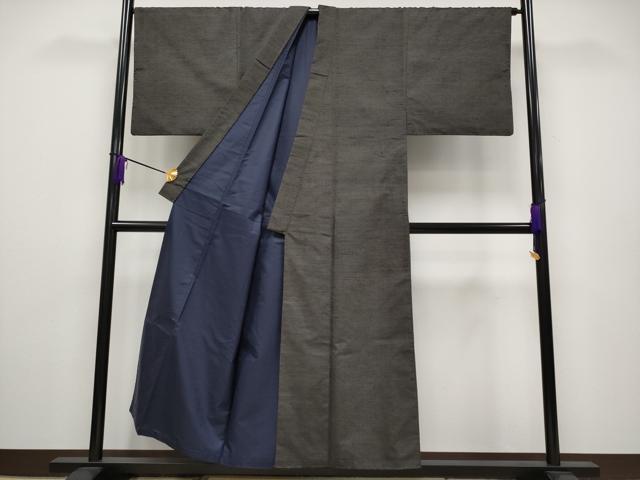 平和屋本店●極上 男性 紬 アンサンブル 色無地 黒橡色地 逸品 CYAA2185s5