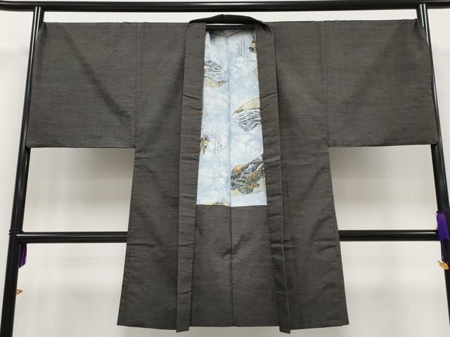 平和屋本店●極上 男性 紬 アンサンブル 色無地 黒橡色地 逸品 CYAA2185s5