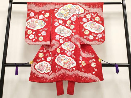 平和屋本店■極上　七五三　女の子　3歳　祝着　絞り　雲取り鞠花文　逸品　CYAA2190s5