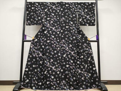 平和屋本店●極上 小紋 雪華文 黒地 逸品 未使用 CYAA2196s5