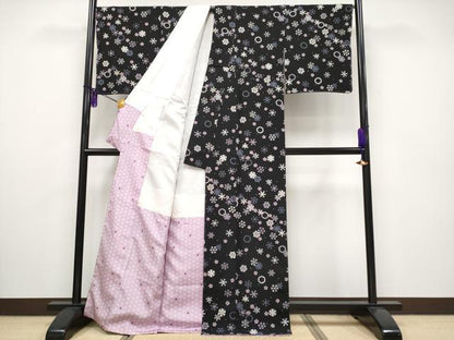 平和屋本店●極上 小紋 雪華文 黒地 逸品 未使用 CYAA2196s5