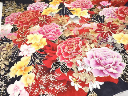 平和屋本店■極上　華道家　假屋崎省吾プロデュース　きものの世界　振袖　刺繍　草花文　暈し染め　金銀彩　濃紺地　逸品　CYAA2200s5