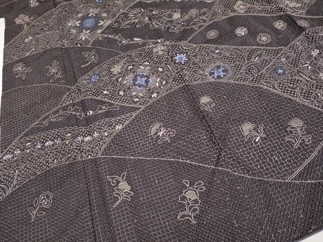 平和屋本店■極上　中国三大刺繍　スワトウ刺繍　総刺繍　訪問着　正倉院更紗花唐草文　黒紅色地　逸品　CYAA2210s5