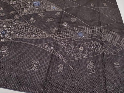 平和屋本店■極上　中国三大刺繍　スワトウ刺繍　総刺繍　訪問着　正倉院更紗花唐草文　黒紅色地　逸品　CYAA2210s5