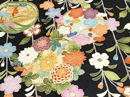平和屋本店■極上　振袖　駒刺繍　花丸文　黒地　金彩　逸品　CYAA2211s5