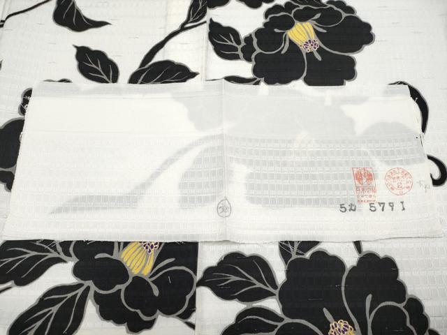 平和屋本店■極上　BANKAN わものや　紬　単衣　椿　金彩　反端付き　白地　逸品　未使用　CYAA2212s5