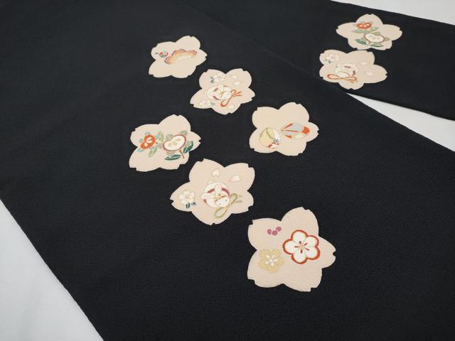 平和屋本店●極上 九寸名古屋帯 友禅 兎 桜花文 黒地 金彩 逸品 未使用 CYAA2238s5
