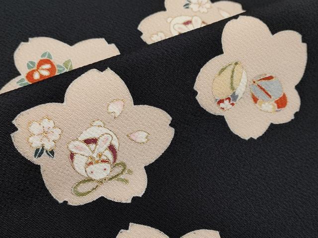 平和屋本店●極上 九寸名古屋帯 友禅 兎 桜花文 黒地 金彩 逸品 未使用 CYAA2238s5
