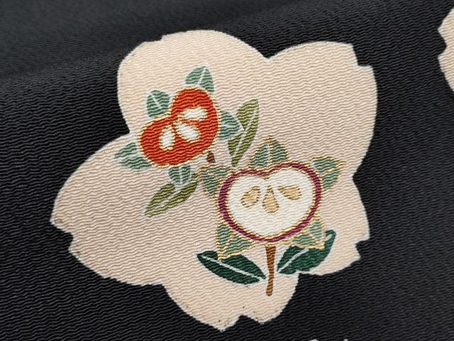 平和屋本店●極上 九寸名古屋帯 友禅 兎 桜花文 黒地 金彩 逸品 未使用 CYAA2238s5