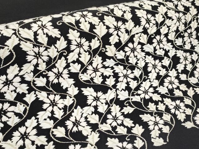 平和屋本店●極上 西陣 河村織物 河村つづれ 手織 八寸名古屋帯 花唐草文 黒地 銀糸 逸品 CYAA2244s5