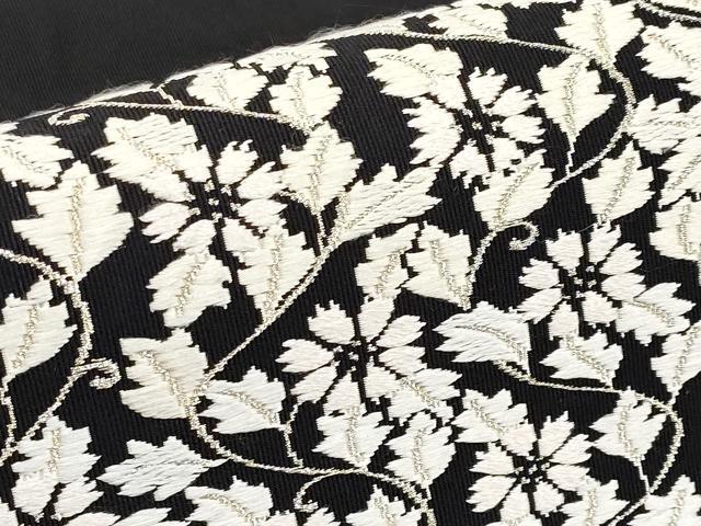 平和屋本店●極上 西陣 河村織物 河村つづれ 手織 八寸名古屋帯 花唐草文 黒地 銀糸 逸品 CYAA2244s5
