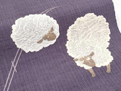 平和屋本店■極上　中国三大刺繍　相良刺繍　八寸名古屋帯　紬地　羊　滅紫色地　逸品　CYAA2247s5