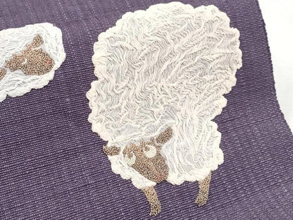 平和屋本店■極上　中国三大刺繍　相良刺繍　八寸名古屋帯　紬地　羊　滅紫色地　逸品　CYAA2247s5