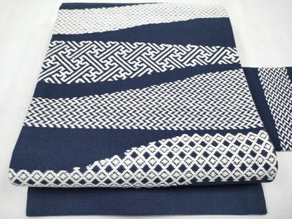 平和屋本店●極上 こぎん刺し 九寸名古屋帯 吉祥文 青褐色地 綿 逸品 CYAA2248s5