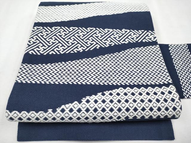 平和屋本店●極上 こぎん刺し 九寸名古屋帯 吉祥文 青褐色地 綿 逸品 CYAA2248s5