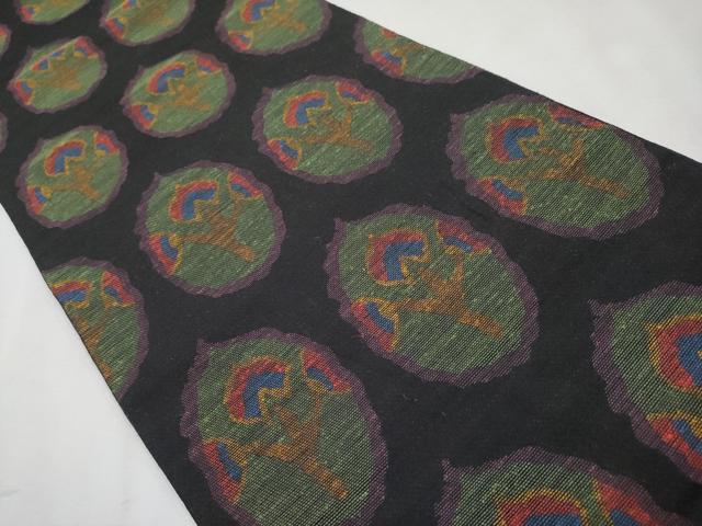 平和屋本店●極上 織物一筋名門 織悦 全通柄 本袋帯 樹林文 黒地 逸品 CYAA2252s5