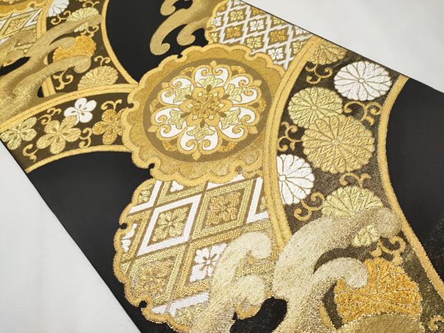 平和屋本店●極上 西陣 川島織物 六通柄 本袋帯 唐織 立波雪輪花唐草文 黒地 金糸 逸品 CYAA2259s5