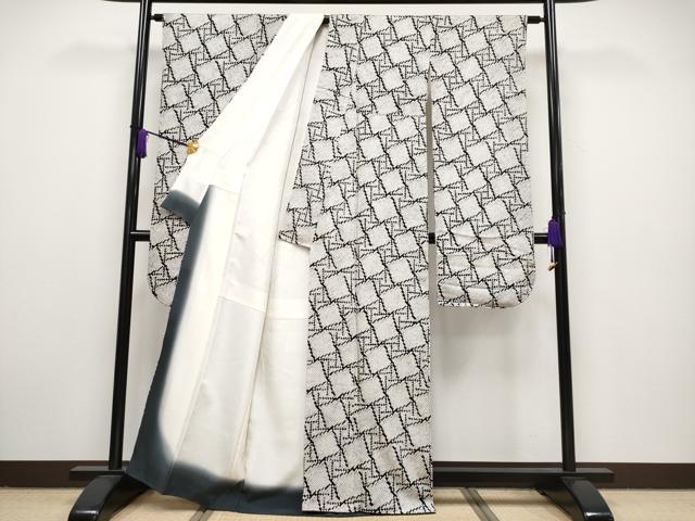 平和屋本店■極上　本疋田絞り　振袖　幾何学文様　黒地　逸品　CYAA2271s5
