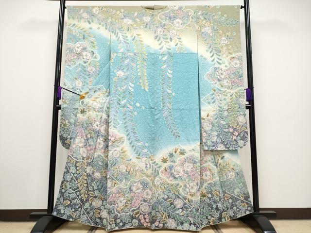 平和屋本店■極上　振袖　辻が花　絞り　暈し染め　銀通し地　逸品　CYAA2273s5