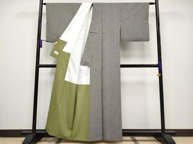 平和屋本店●極上 洗える最高級着物 ＜英＞はなぶさ謹製 小紋 縞 茶鼠色地 逸品 CYAA2276s5