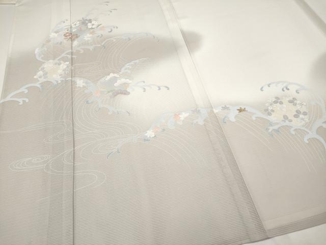 平和屋本店＊極上　夏物　洗える最高級着物　＜英＞はなぶさ謹製　訪問着　絽　立波花丸文　暈し染め　銀彩　象牙色地　逸品　CYAA4222s6